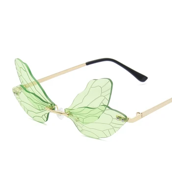 LONSY Moda Rimless Dragonfly Krilo sončna Očala Ženske Letnik Gradient Barvita, Oversized Roza, Vijolična sončna Očala Odtenki UV400
