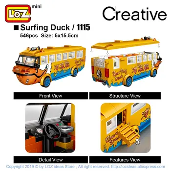 LOŠKI Mini Bloki Surf Raca Amfibijska Avtobus Duck Boat Potovanja Avto skuter Model Izobraževalne Igrače za Otroke gradnik Darila