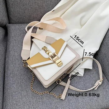 Luksuzni fashion kvadratnih vrečko Ženski Kontrastu PU usnje torba Verige crossbody vrečko za ženske Nastavljiv plečetom trakov