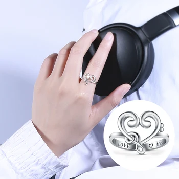 Luksuzni Glasbeni Simbol Obroč Verodostojno 925 Sterling Srebro Srce Nastavljiv Odprt Obroč Ženske Sterling Srebrni Nakit Darilo