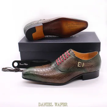 Luksuzni Italijanski Oxford Čevlji Moški Formalno Obleko Nov Modni Slog Kača Kožo Natisne Mix-Barvne Čipke Konicami Prstov Usnjeni Čevlji Moški