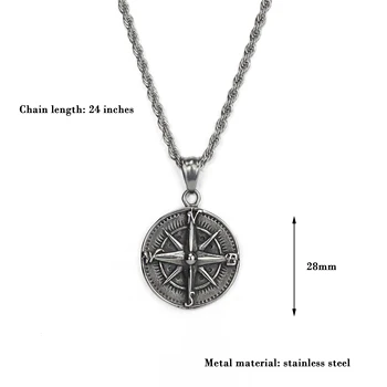 Luksuzni iz Nerjavečega jekla Retro kompas čare Obesek moških Ogrlica Twist verige Ogrlice & Obeski za moške, ženske, nakit darilo