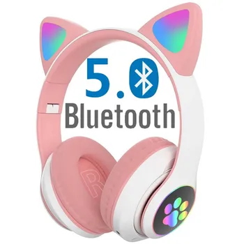 Luštna Mačka Slušalke Bluetooth 5.0 Brezžični Muisc Stereo Slušalke Z Mikrofonom Otrok, Hči Slušalke Z LED Luči