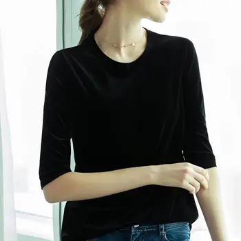 M-6XL 7XL plus velikost blagovne Znamke, 8 barv korejskem slogu žensk pol rokav velur srajce，moda urad dama žamet bluze črno siva
