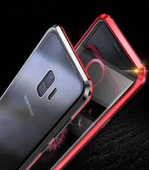 Magnetni Adsorpcije Shockproof Kovinski Odbijača black +Kaljeno Steklo zaslona film Zaščitni ovitek Za Samsung Galaxy S9/S9 PLUS