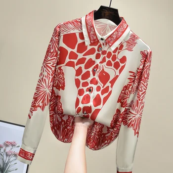 Majica Ženske Pomlad 2021 Nov prihod Modni Tisk Šifon Bluzo z Dolgimi rokavi Elegantno Vrhovi