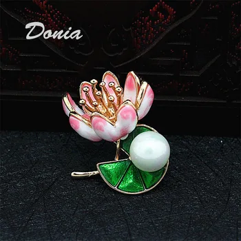 Makedoniji nakit Modni ročno Emajl tri-dimenzionalni lotus lupini pearl broška dame plašč pin šal broška dodatki