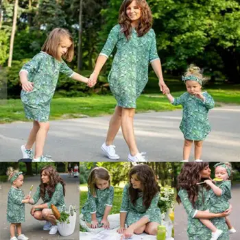 Mama in Hči Obleko Modne Womem Otroci, Dekleta Obleke, Casual Oblačila Večer Stranka Obleko Cvetlični Obleko
