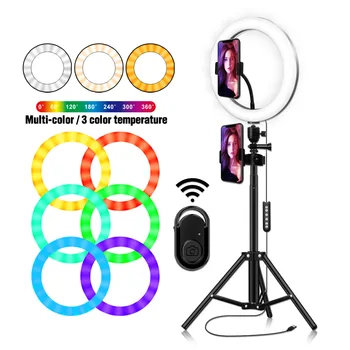 MAMEN RGB 10 inch Selfie Obroč svetlobe led Zatemniti 26 cm Osvetlitev z Bliskavico Video Studio Fotografijo S Telefonom Youtube Za iPad Nosilec
