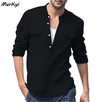 MarKyi perilo modni obleko srajce za moške proti-vrat dolg rokav vojaški slog priložnostne mens majice dvojni žep majica