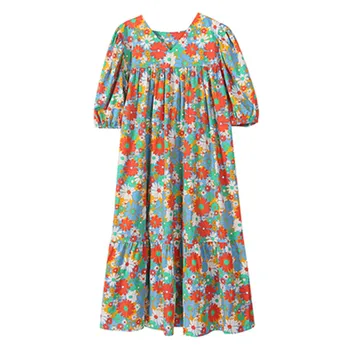 Mati Hči Obleke korejskem Slogu Cvetlični Dolgo Obleko Za Mamica in Mi Oblačila Sestre Ujemanja Obleke Mama Dekle Oblačila