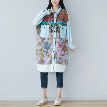 Max LuLu Korejski Modni Oblikovalec New Jeseni Ženska Cvetlični Vrhovi Gospe Priložnostne Letnik Srajce Natisnjeni Denim Dolgo Bluze Plus Velikost