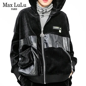 Max LuLu Pozimi Nove Modne Evropske Priložnostne Zadrgo Coats Ženske Hooded Pu Dame Jopiči Black Svoboden Ulične Prevelik Oblačila
