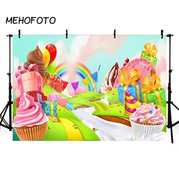 MEHOFOTO Candy Bar Fotografija Ozadje Rojstni Banner za Foto Studio Mavrica Candyland Foto Ozadje Predloga
