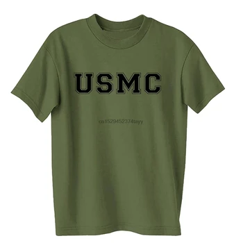 Mens USMC Atletske Marines SS T-Shirt v Vojaško Zelena