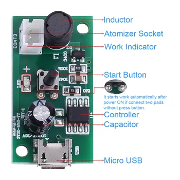 Micro USB Vlažilnik 108KHz 2W 20 mm Ultrazvočno Megle Maker Razpršilo Stikalo za Nadzor 4-Urni Časovnik Senzor Temperature