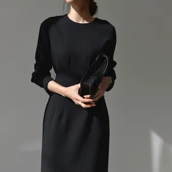 Minimalističen Maxi Obleka Ženske Nove Jesensko Zimske Dno Moda Obleko Elegantno OL Dolg Rokav Paket Hip Obleke Belo Obleko