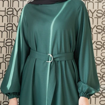 Mintahayse vrstico natisnjeni bo ustrezala tunika letnik ženske dolg rokav bombaž zelena hidžab oblačila islamska oblačila turški stil
