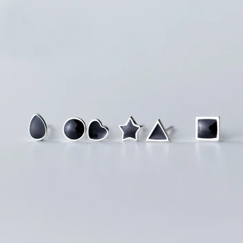 MloveAcc Resnično 925 Sterling Srebro Mini Geometrijo Trikotnik, Krog, Kvadrat Star Emajl Stud Uhani za Ženske, Prvotno Nakit