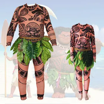 Moana Maui Tattoo T Shirt/Hlače Halloween Odraslih Moški Ženske Cosplay Kostume z Listi, Dekor Blattern Halloween Odraslih Cosplay