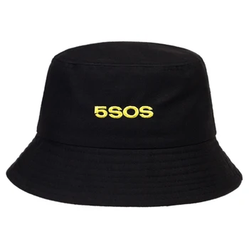 Moda 5SOS vezenje vedro klobuk poletje na prostem, potovanja nedelja klobuk hip-hop klobuki divje panamski klobuk bombaž Zložljive Ribič je klobuki