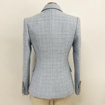 Moda Dvojno Zapenjanje Tweed Blazerji Plašč Ženske 2019 Elegantno Žepi Trdna Urad Gospe Obleko Vrhnja Oblačila Casaco Femme