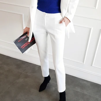 Moda obleko obleko ženski spomladi Nova Visoko kakovostna bela priložnostne Poslovna Obleka + hlače OL obleko, dvodelno, ženske Delovne obleke