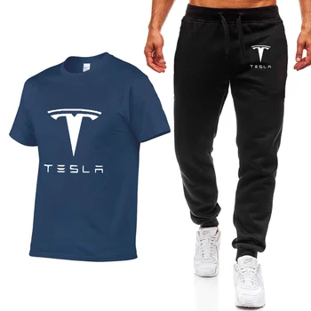 Moda Poletne Moške Majice s kratkimi rokavi Tesla Car Logotip Tiskanja HipHop Priložnostne Bombaža, Kratek Rokav visoke kakovosti T-shirt obleko hlače Moški Oblačila