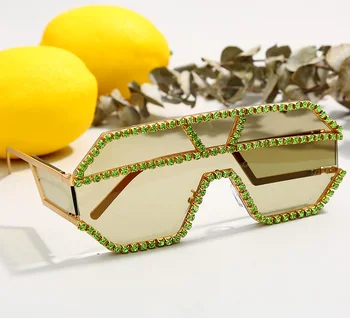 Moda Prevelik Kvadratnih Diamond sončna Očala Ženske Luksuzne blagovne Znamke Oblikovalca Enem kosu Očala Kovinski Nosorogovo Očala oculos