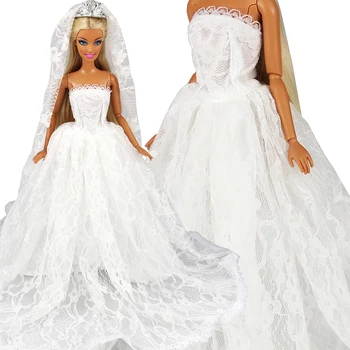 Moda ročno lepo belo lutka poroka obleke, princesa nevesta obleko lutke, dodatki za barbie igre DIY darilo za rojstni dan