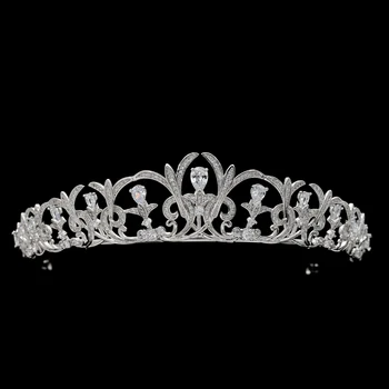 Moda Spusti CZ Kubičnih Cirkonij Cvet Poročne Tiara Royal Crown Romantično Poroko Glavo, Lase, Nakit S16414