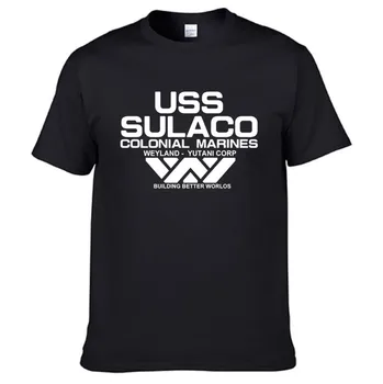 Moda USCSS Nostromo T-Shirt Tujec USS Sulaco Colonial Marines Tujcev Izklop Svetu Kratkimi Rokavi Tshirt Moški Bombaž O Vratu Tees