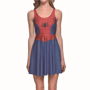 Moda Za Tiskanje Rdeča Črna Spider Kostum Fancy Mini Obleka Ženske Brez Rokavov Tank Nabrano Obleko Za Noč Čarovnic Kul Za Dekleta