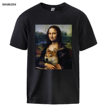 Mona Lisa Shiba Inu Doge Tshirt Moški Priložnostne Bombaža, Kratek Rokav T srajce Tee Poletje Človek Visoke Kakovosti Svoboden Ulične Tshirt