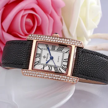 Montre Femme WWOOR Elegantne Ženske Ure Znane blagovne Znamke Luksuzni Diamond Kvadratnih Ženske Zapestje Gledati Črno Usnjeno Zapestnico Watch 2020