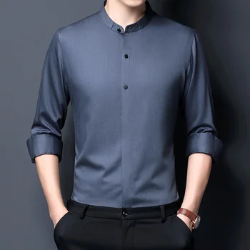 Moški 2020 NOVO Pomlad in Jesen Poslovnih Majica fashion Moški stoji Ovratnik Majice z Dolgimi Rokavi jke308
