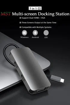 MST Razširitveno Postajo VOZLIŠČE Tipa C HDMI USB VGA Središče za Prenosni računalnik Macbook Pro Lenovo Samsung 5 v 1 Adapter