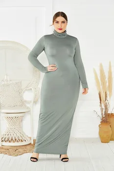 Muslimanski Femme Moda Turtleneck Dolg Rokav Naravnost Obleke, Ženske Jeseni Prevelik Vestidos De Fiesta Siva, Črna Priložnostne Obleke