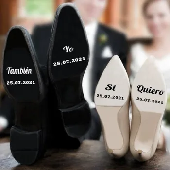 Nalepke poročni čevlji za nevesto in ženina, da, želim meri tudi datum
