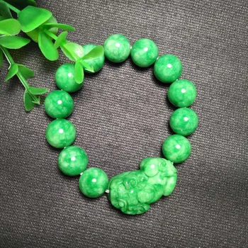 Naravni Green Jade Kroglice Elastično Zapestnico Pixiu Bangle Čar Nakit, Modni Dodatki, Vklesan Amulet Darila za Ženske, Moške