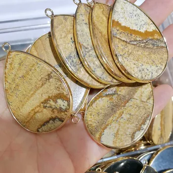 Naravno sliko kamna Čare zlata platišča Priključek Obesek za Zapestnico, Ogrlico debelo 6pcs za nakit, izdelava