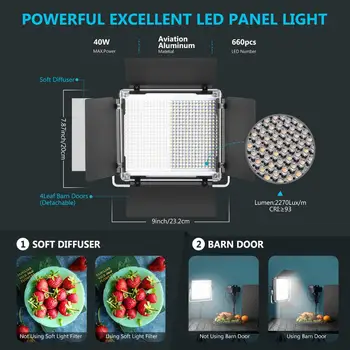 Neewer 660 LED Video Luč, Zatemniti Dvo-Barvne Fotografije Razsvetljave, Komplet z APP Inteligentni Nadzorni Sistem za YouTube Studio