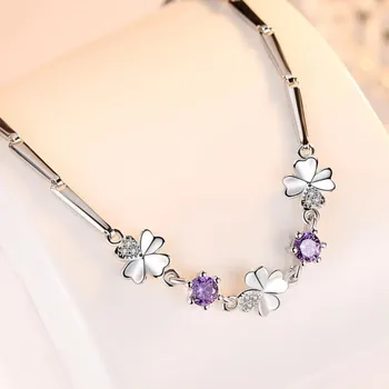 NEHZY 925 sterling srebrna zapestnica modni nakit vijolični kristal, cvetlični vzorec, retro preprost vzmetne sponke zapestnica 20.8 CM