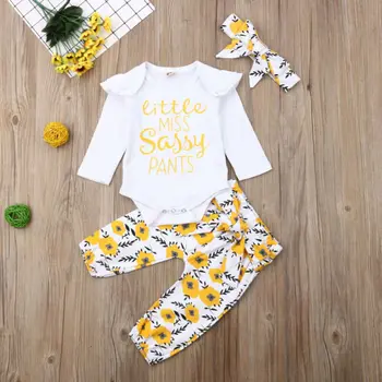 Newborn Baby Dekleta Cvetlični 3pcs Oblačila Jumpsuit Romper Obleka, Hlače Obleko Set