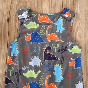 Newborn Baby Girl Obleke Rompert Bombaž Dinozaver print brezrokavnik jumpsuit brez Rokavov Romper Jumpsuit Mehko Obleke iz Enega Kosa