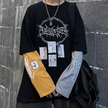 NiceMix Hip Hop Natisnjeni Dolg Rokav T-Majice Ženske Bombaž Jeseni Priložnostne Vrhovi Tee Moda Deske Ulične High Street Vrhovi
