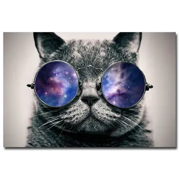 NICOLESHENTING Galaxy Očala Mačka Smešno Umetnosti Svile, Poster Tiskanje 12x18 24x36 palčni Steni Sliko Sobi Doma Dekor 035