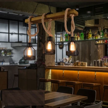 Nordijska lesa light 3 glave E27 visi svetilka mansarda železa konoplja vrv obesek lučka restavracijo, jedilnico, kuhinjo, stropni lestenec