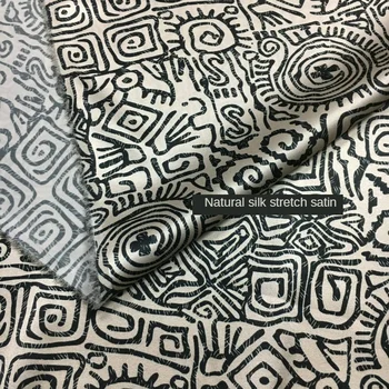 Nov 19 mm, težka svilena tkanina, etnične slog geometrijske totem tiskanje poletje stretch svile saten krilo majica tkanine