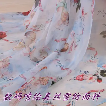 Nov angel svila šifon tiskanje tkanine vidika ročno DIY obleko srajco tkanine